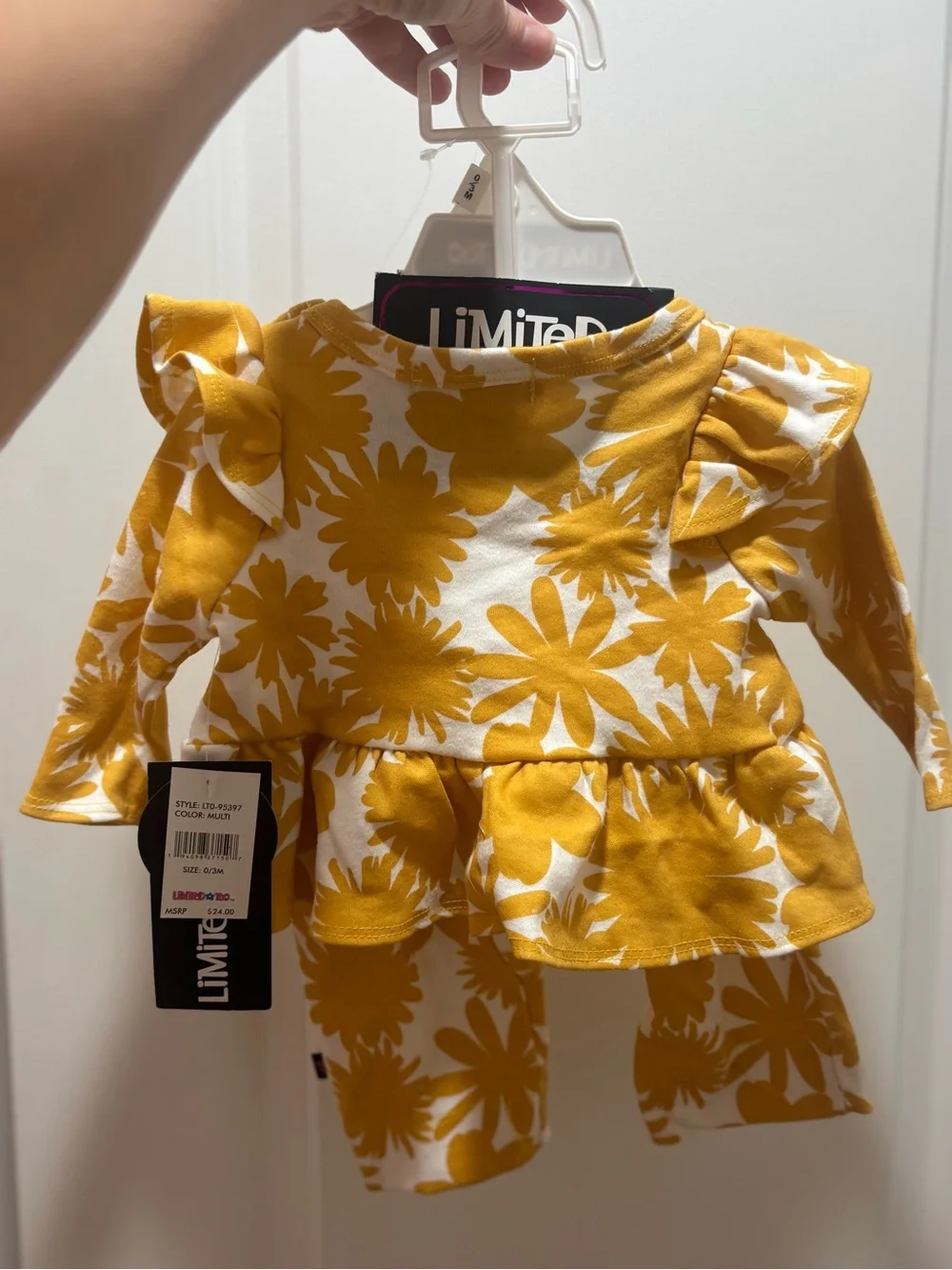 Limited Too Mustard Yellow Floral Two-Piece set with Bow